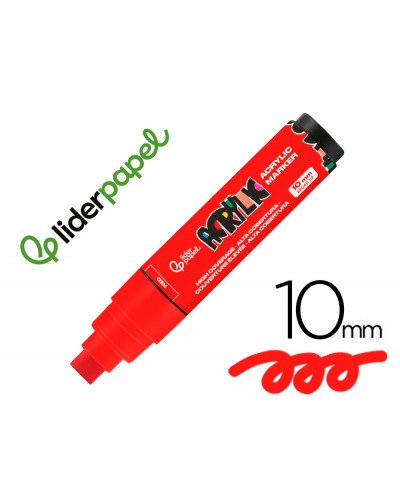 Rotulador liderpapel acrylic base agua todo tipo de superficie punta rectangular 10 mm rojo