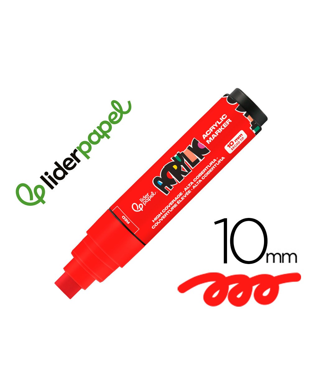Rotulador liderpapel acrylic base agua todo tipo de superficie punta rectangular 10 mm rojo