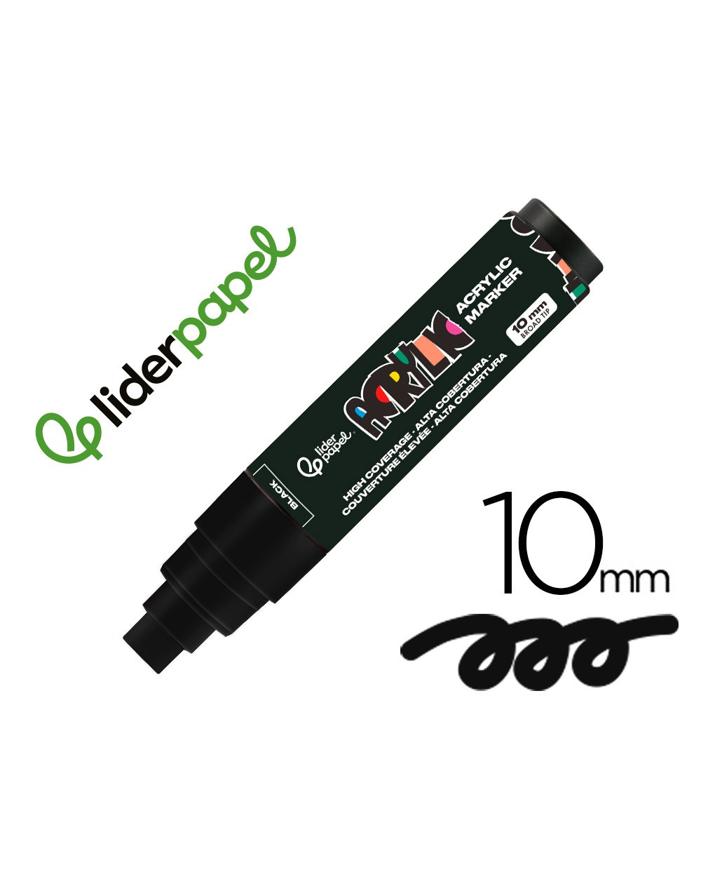 Rotulador liderpapel acrylic base agua todo tipo de superficie punta rectangular 10 mm negro