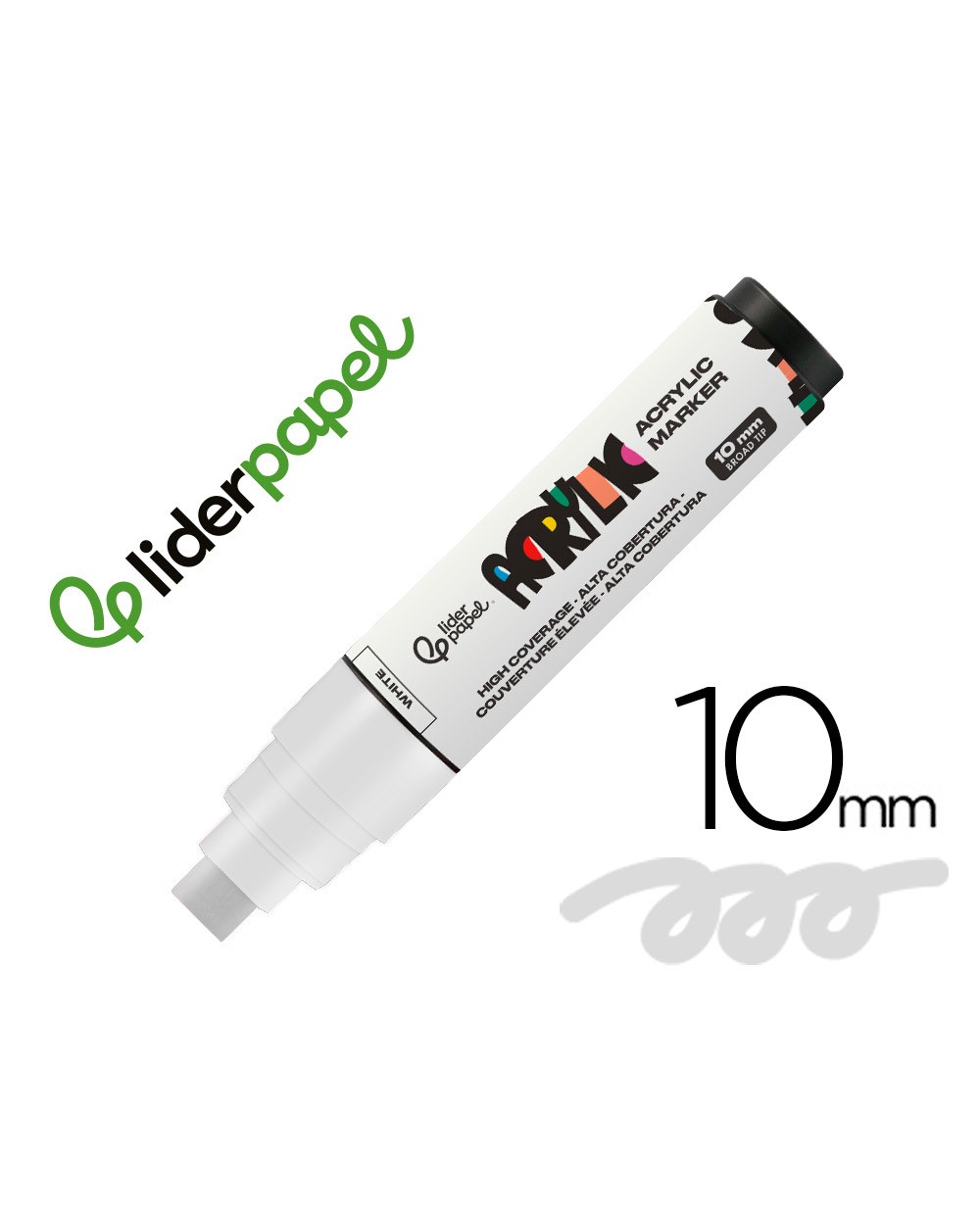 Rotulador liderpapel acrylic base agua todo tipo de superficie punta rectangular 10 mm blanco