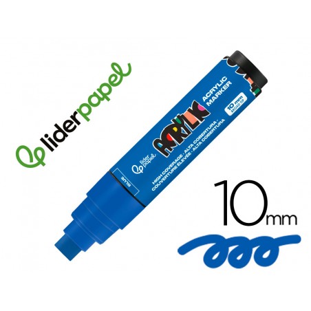 Rotulador liderpapel acrylic base agua todo tipo de superficie punta rectangular 10 mm azul