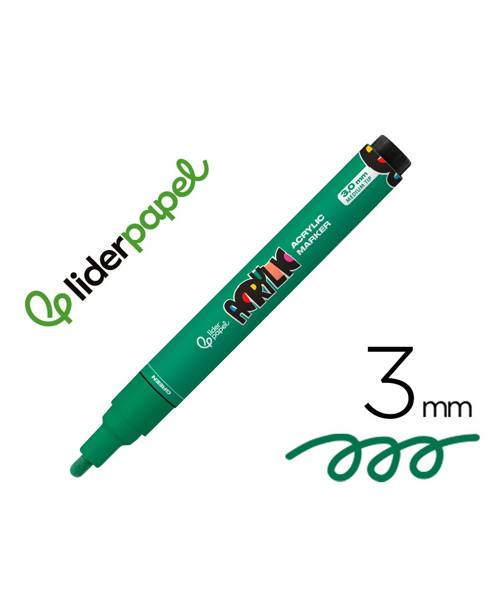 Rotulador liderpapel acrylic base agua todo tipo de superficie punta redonda 3 mm verde
