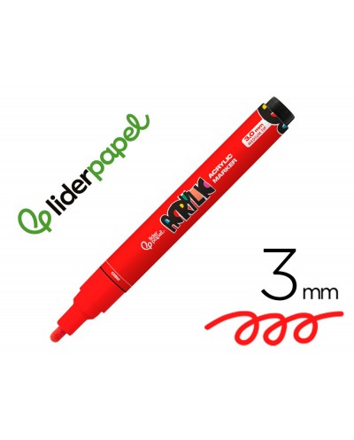 Rotulador liderpapel acrylic base agua todo tipo de superficie punta redonda 3 mm rojo