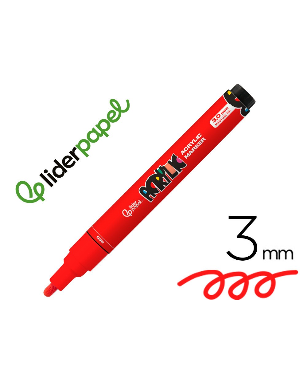 Rotulador liderpapel acrylic base agua todo tipo de superficie punta redonda 3 mm rojo