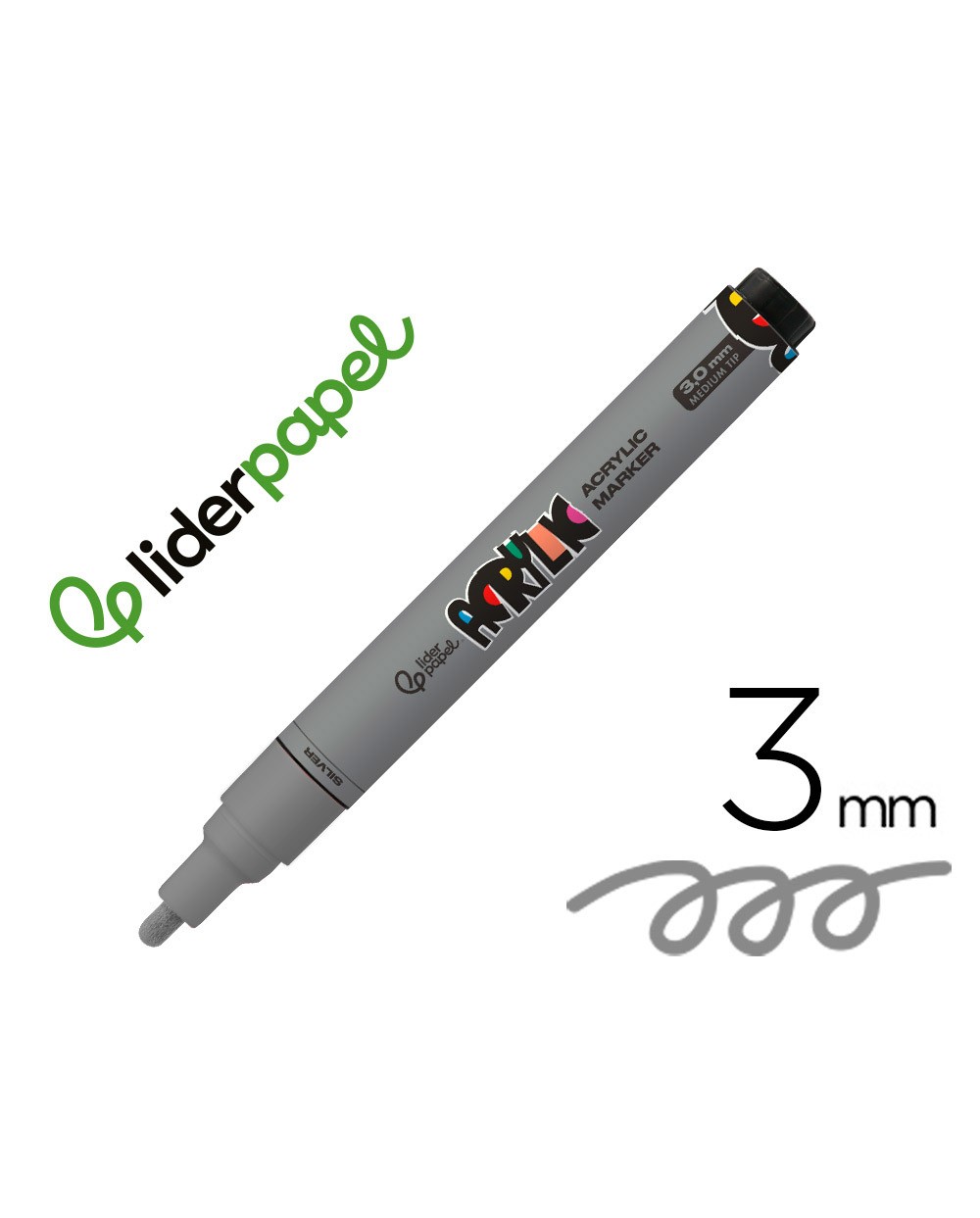 Rotulador liderpapel acrylic base agua todo tipo de superficie punta redonda 3 mm plata