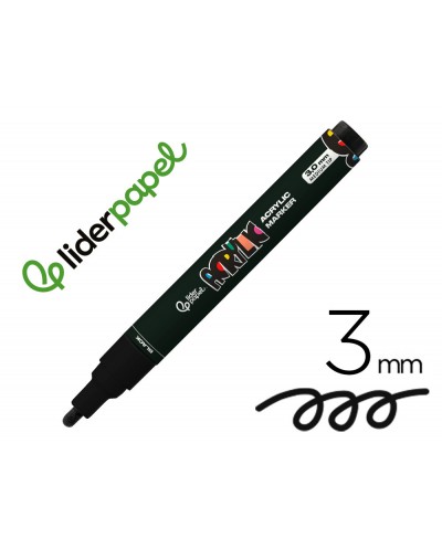 Rotulador liderpapel acrylic base agua todo tipo de superficie punta redonda 3 mm negro