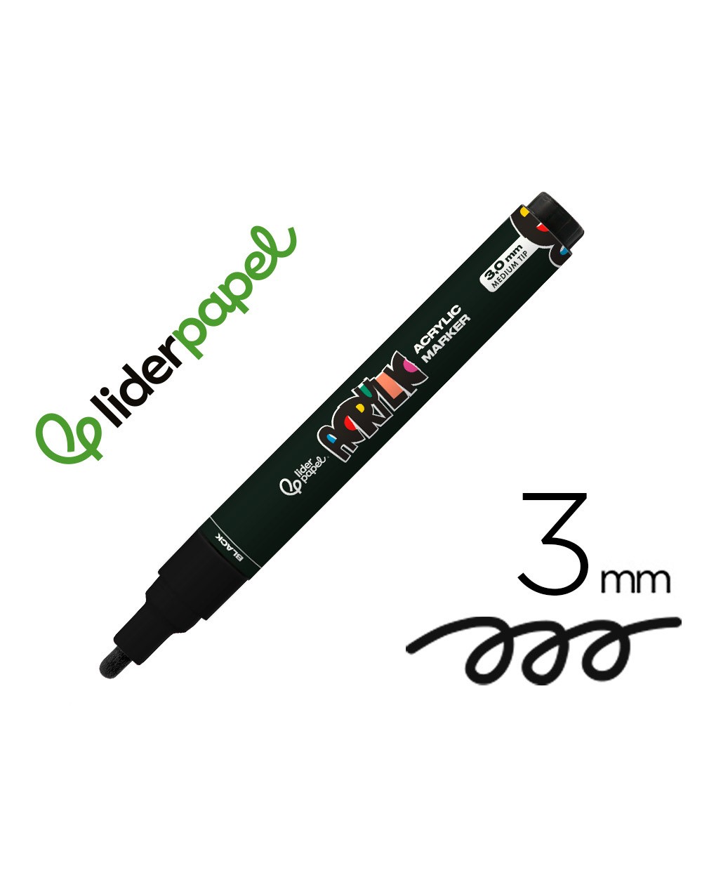 Rotulador liderpapel acrylic base agua todo tipo de superficie punta redonda 3 mm negro