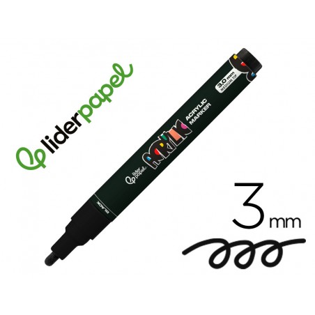 Rotulador liderpapel acrylic base agua todo tipo de superficie punta redonda 3 mm negro