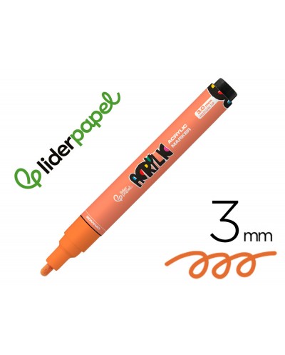 Rotulador liderpapel acrylic base agua todo tipo de superficie punta redonda 3 mm naranja