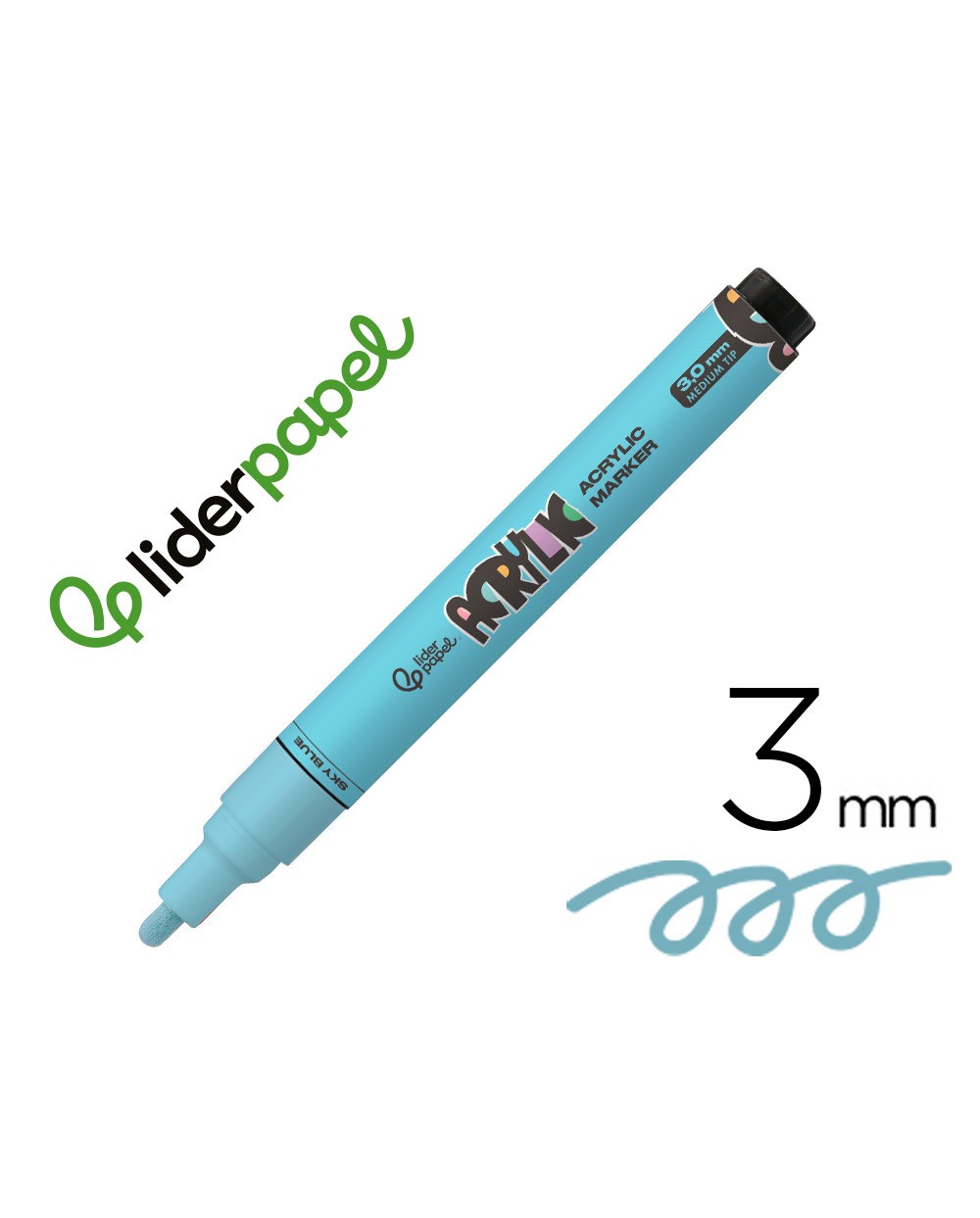 Rotulador liderpapel acrylic base agua todo tipo de superficie punta redonda 3 mm azul cielo