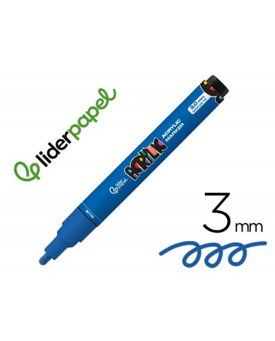 Rotulador liderpapel acrylic base agua todo tipo de superficie punta redonda 3 mm azul
