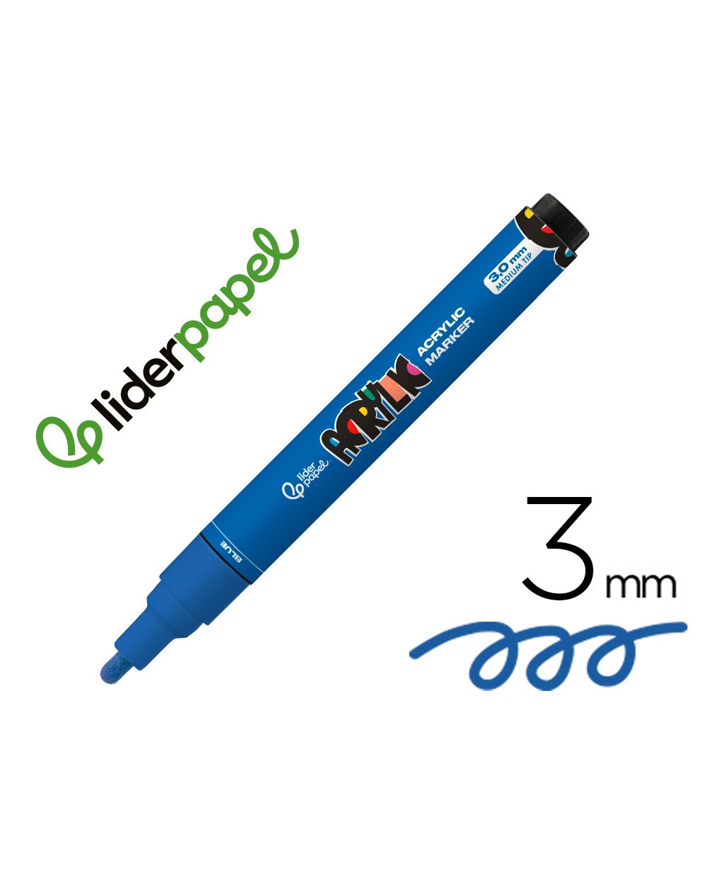 Rotulador liderpapel acrylic base agua todo tipo de superficie punta redonda 3 mm azul