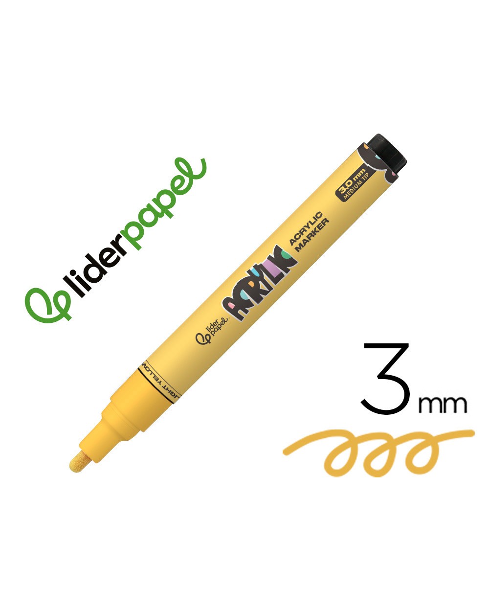 Rotulador liderpapel acrylic base agua todo tipo de superficie punta redonda 3 mm amarillo claro