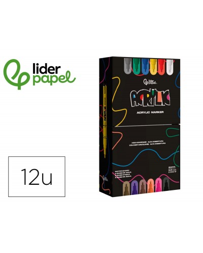 Rotulador liderpapel acrylic base agua todo tipo de superficie punta redonda 3 mm caja de 12 unidades colores