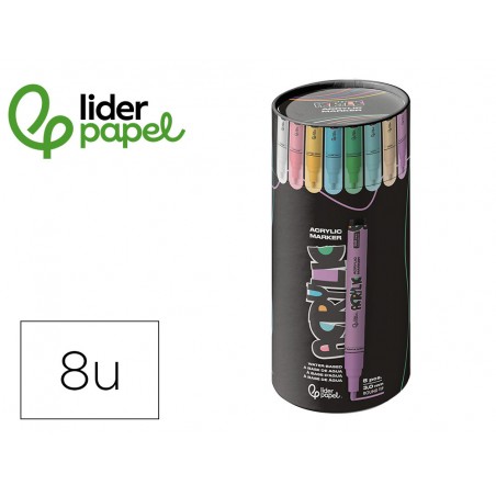 Rotulador liderpapel acrylic base agua todo tipo de superficie punta redonda 3 mm caja de 8 unidades colores