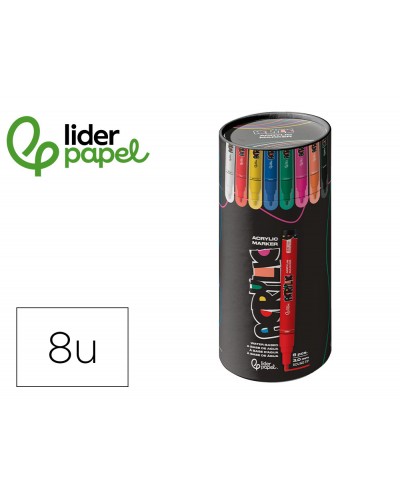 Rotulador liderpapel acrylic base agua todo tipo de superficie punta redonda 3 mm caja de 8 unidades colores