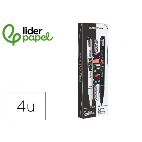 Rotulador liderpapel acrylic base agua todo tipo de superficie punta fina 07 mm caja de 4 perfiladores