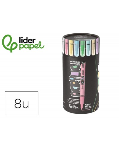 Rotulador liderpapel acrylic base agua todo tipo de superficie punta fina 07 mm caja de 8 und colores pasteles