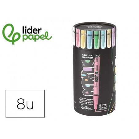 Rotulador liderpapel acrylic base agua todo tipo de superficie punta fina 07 mm caja de 8 und colores pasteles