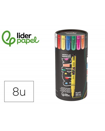 Rotulador liderpapel acrylic base agua todo tipo de superficie punta fina 07 mm caja de 8 unidades colores