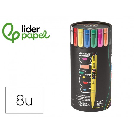 Rotulador liderpapel acrylic base agua todo tipo de superficie punta fina 07 mm caja de 8 unidades colores