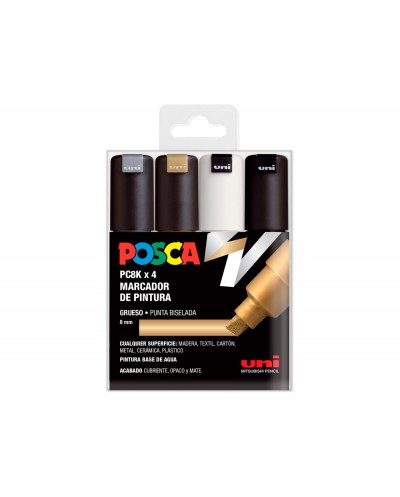 Rotulador uni posca pc 8k 4c marcador de pintura punta biselada 8 mm blister de 4 unidades colores surtidos