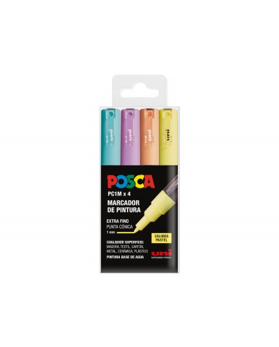 Rotulador uni posca pc 1m marcador de pintura punta extrafina 07 mm blister de 4 unidades colores pastel