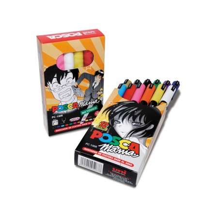 Rotulador uni posca pc 1mr marcador de pintura punta extrafina 07 mm caja mania de 12 unidades colores