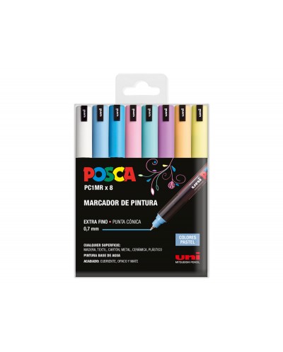 Rotulador uni posca pc 1m marcador de pintura punta extrafina 07 mm blister de 8 unidades colores pastel
