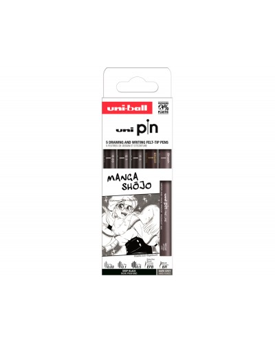 Rotulador uniball pin manga shojo color negro blister de 5 unidades