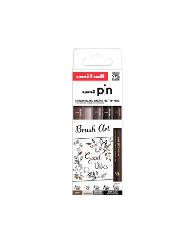 Rotulador uniball pin punta pincel flexible blister de 5 unidades colores surtidos
