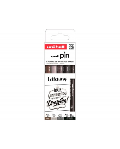 Rotulador uniball pin lettering blister de 5 unidades colores surtidos