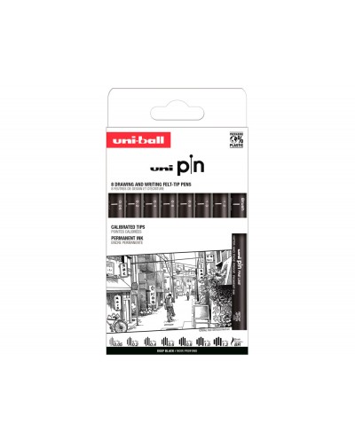 Rotulador uniball pin calibrado micrometrico clasico ii color negro blister de 8 unidades