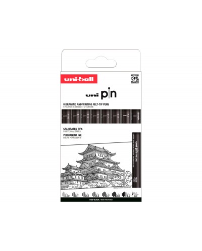Rotulador uniball pin calibrado micrometrico clasico i color negro blister de 8 unidades