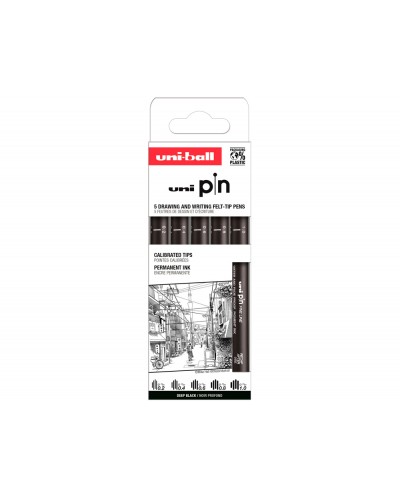 Rotulador uniball pin calibrado micrometrico clasico ii color negro blister de 5 unidades