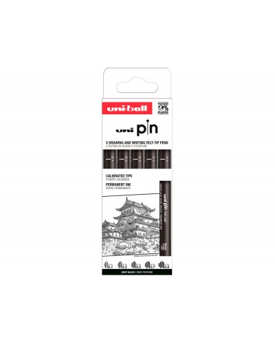 Rotulador uniball pin calibrado micrometrico clasico i color negro blister de 5 unidades
