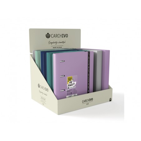 Carpeta carchivo 360 my rules 4 anillas 20 mm pp foam a4 con gomilla expositor de 10 unidades colores surtidos