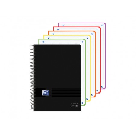 Cuaderno espiral oxford europeanbook 5 tapa plastico din a4 120 hojas cuadro 5 mm color negro