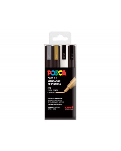 Rotulador uni posca pc 3m 4c marcador de pintura punta conica 09 13 mm gswb estuche de 4 unidades