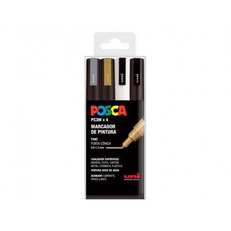 Rotulador uni posca pc 3m 4c marcador de pintura punta conica 09 13 mm gswb estuche de 4 unidades
