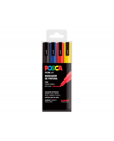 Rotulador uni posca pc 3m 4c marcador de pintura punta conica 09 13 mm estuche de 4 unidades colores basicos