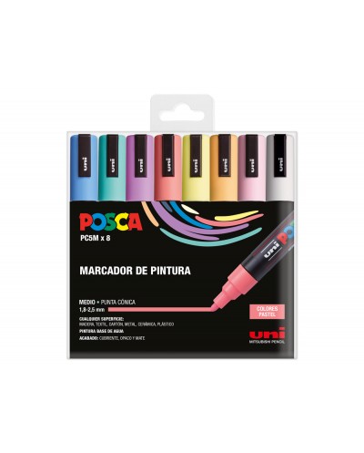 Rotulador uni posca pc 5m 8c estuche de 8 unidades colores pastel surtidos