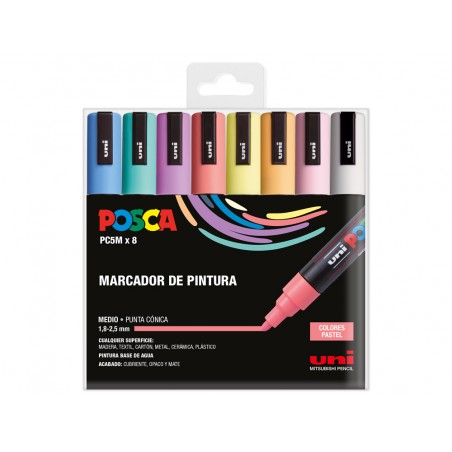 Rotulador uni posca pc 5m 8c estuche de 8 unidades colores pastel surtidos