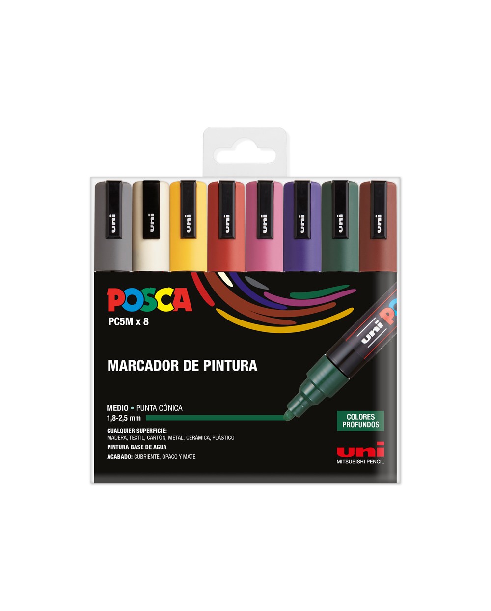 Rotulador uni posca pc 5m 8c estuche de 8 unidades colores oscuros surtidos