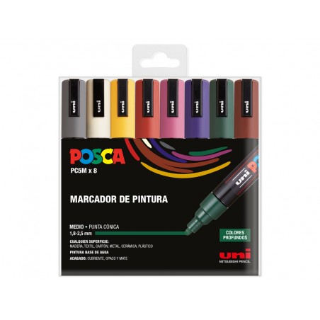 Rotulador uni posca pc 5m 8c estuche de 8 unidades colores oscuros surtidos