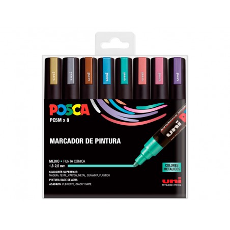 Rotulador uni posca pc 5m 8c estuche de 8 unidades colores metalicos surtidos