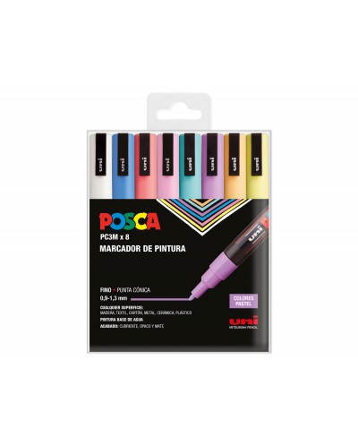 Rotulador uni posca pc 3m 8c estuche de 8 unidades colores pastel surtidos