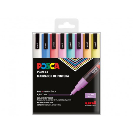 Rotulador uni posca pc 3m 8c estuche de 8 unidades colores pastel surtidos