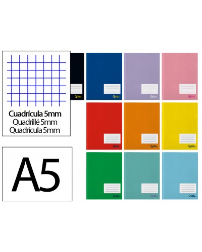 Libreta liderpapel smart a5 plus 48 hojas 75g m2 cuadro 5mm con margen colores surtido