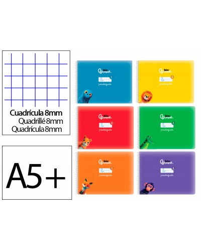 Libreta liderpapel pautaguia tapa cartoncillo 32h din a5 75gr cuadriculado pautado 8mm apaisada con margen 6 colores